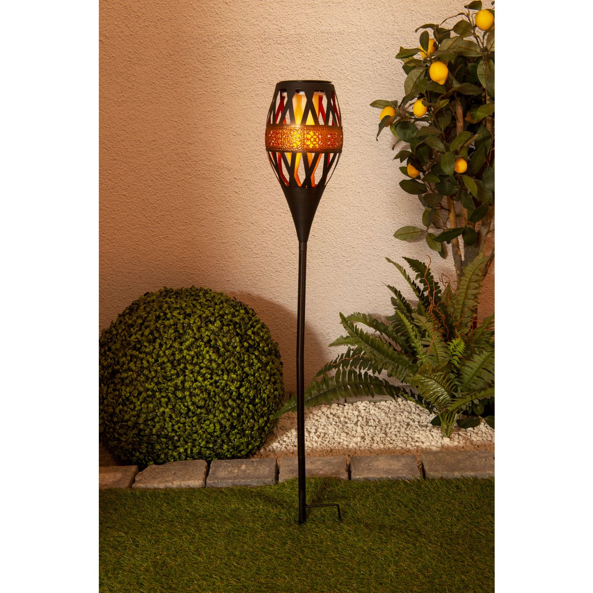 LED grondpin op zonne-energie h: 85cm met vlameffect; VlamLicht