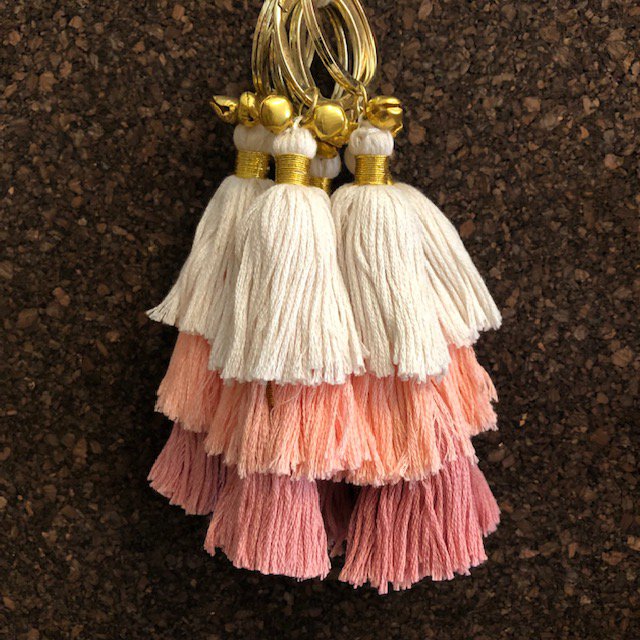 Luna -Leena Keychain Tassels Old Pink - Bag Charm - Organic Cotton - Handmade in Nepal - Bag Hanger