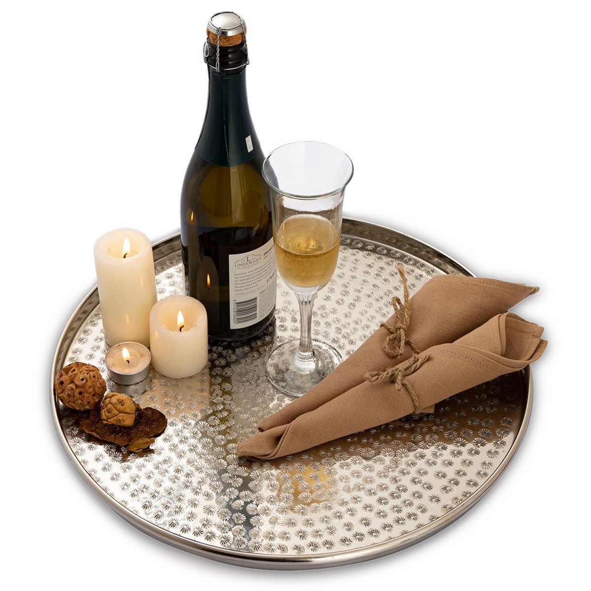 Serveer lade Decoratietablet Ø 40 cm ronde zilver of gouden metalen kaarslichtlade Decoratieve lade