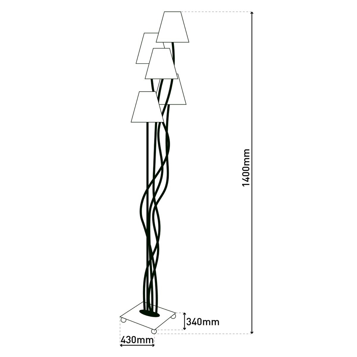Textiel staande lamp 4-flame "boho", vloerlamp in beige/bruin, met E14-aansluiting, voor eetkamer, woonkamer, gang of kantoor, 138 cm hoog