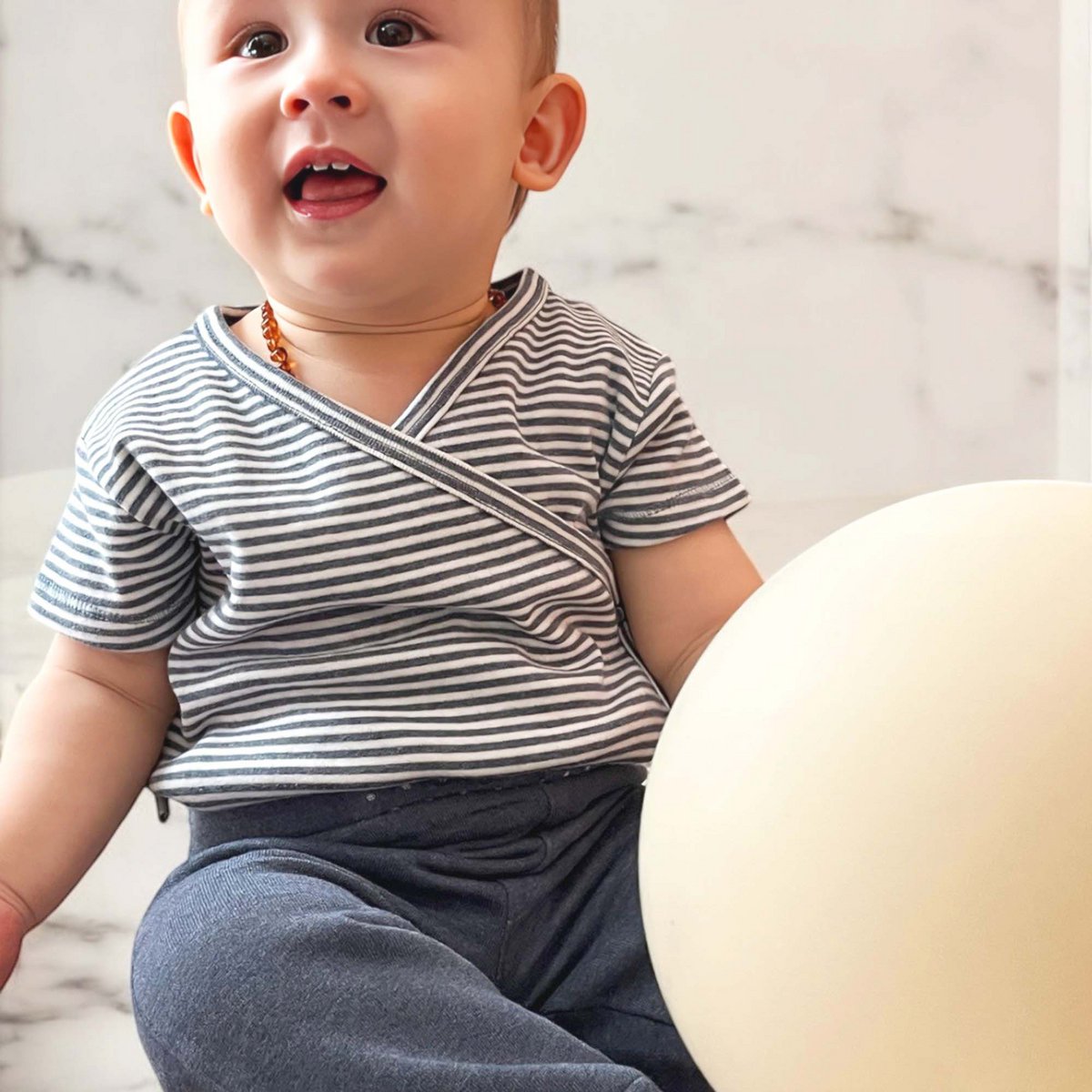 OrganicEra Organic Baby S/S Kimono body, Indigo gestreept