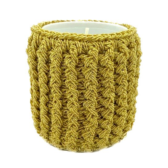 Luna -Leena Candle: 2x Sleeve inclusief Refill Candle - Gold Yellow - Hand Haak in Nepal