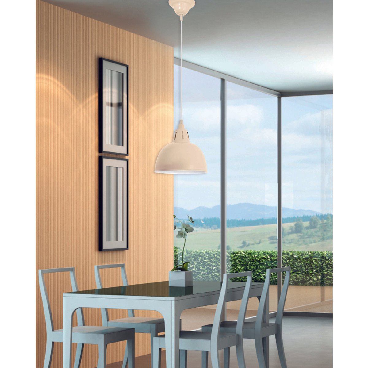 Metalen hanglamp "Desira", retro -klassieker, gemaakt van metaal in lichtbruine, E27 Socket