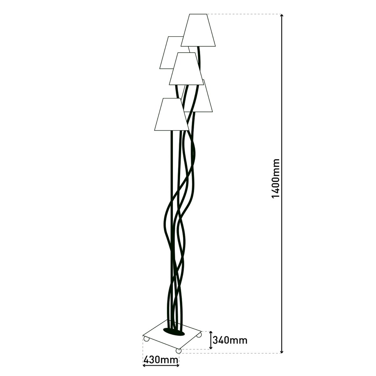Textiel staande lamp 4-flame "boho" kleurrijke, vloerlamp met kleurrijke paraplu's, met E14-aansluiting, voor eetkamer, woonkamer, gang of kantoor, 140 cm hoog
