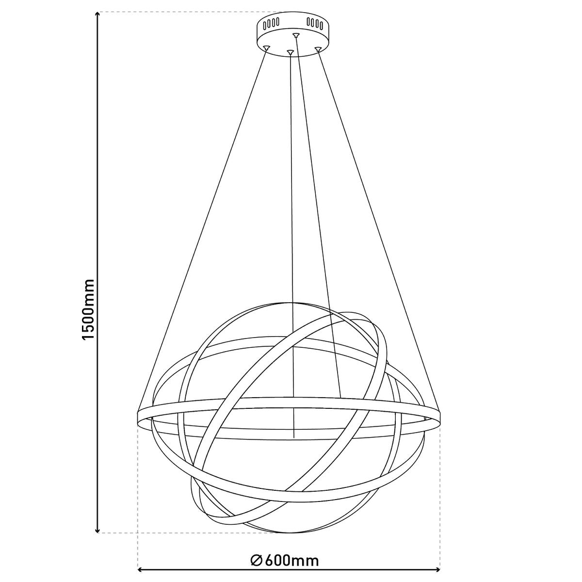 LED -hanglamp "Cosmos" metaal en plastic in chroom, Ø60 cm, met stevig ingebouwde LED's, verlichting voor woonkamer, eetkamer of kantoor.