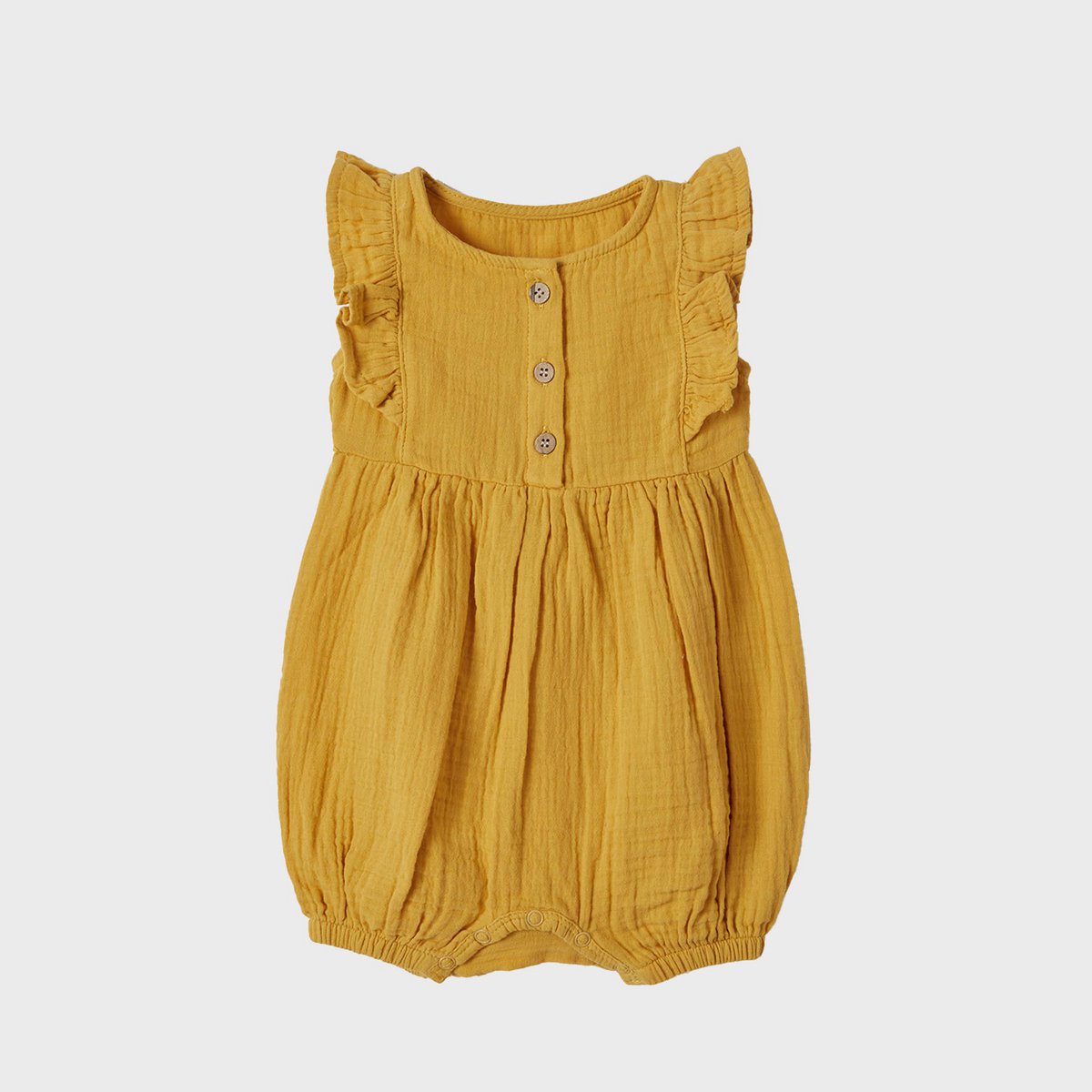 OrganicEra Biologische mousseline romper met ruches, mosterd