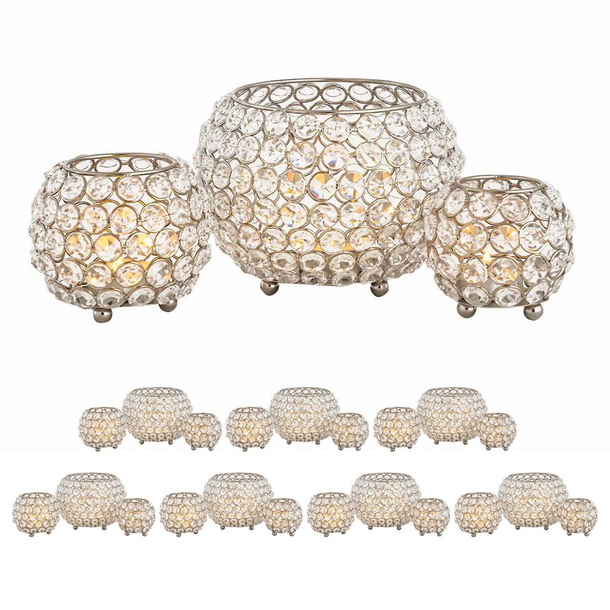 Kandelaar 24-delige set 3 x 8 VE-groenlichthouder Crystal Candlestick Gold of Silver Vintage Crisis