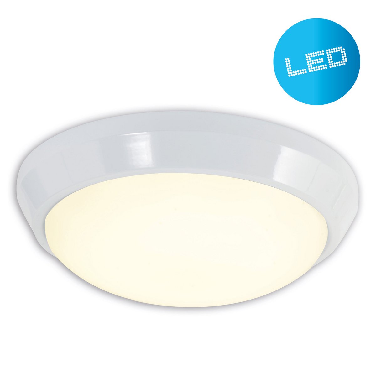 LED -plafondlicht gemaakt van wit metaal en opaal -gekleurd plastic, met stevig ingebouwde -in LED's Ø ca. 25 cm.