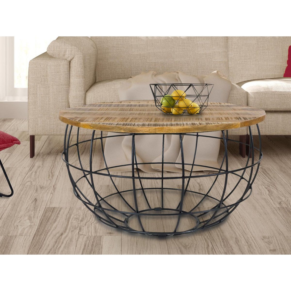 Ronde salontafel duurzaam Lexington ø 75 cm metalen gaas draadframe massief houten salontafel