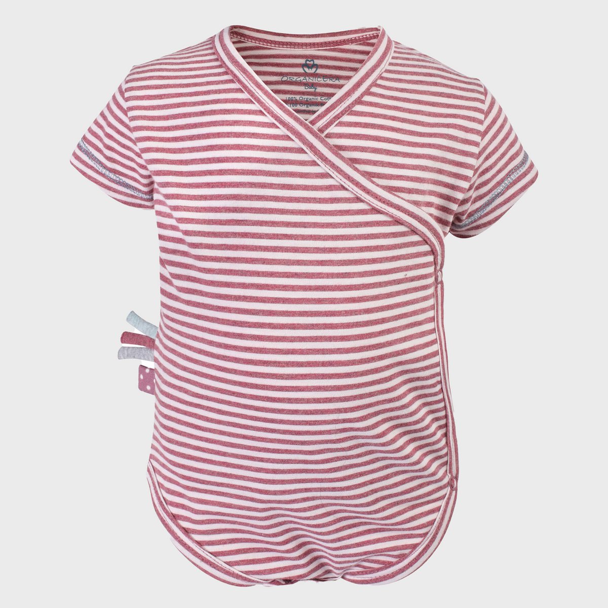 OrganicEra Organic Baby S/S Kimono body, bordeaux gestreept