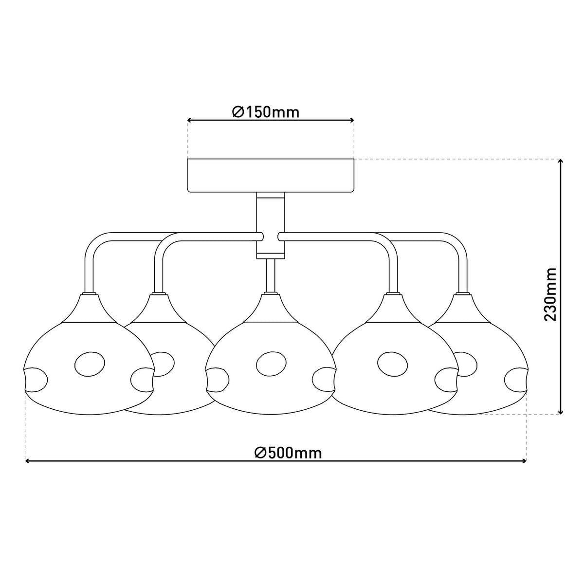 LED-plafondlamp 5-flame "varna", plafondlamp gemaakt van messing gekleurd metaal en irisglas, met stevig geïnstalleerde LED's, 50 cm diameter, stijlvolle verlichting voor woonkamer, eetkamer of gang