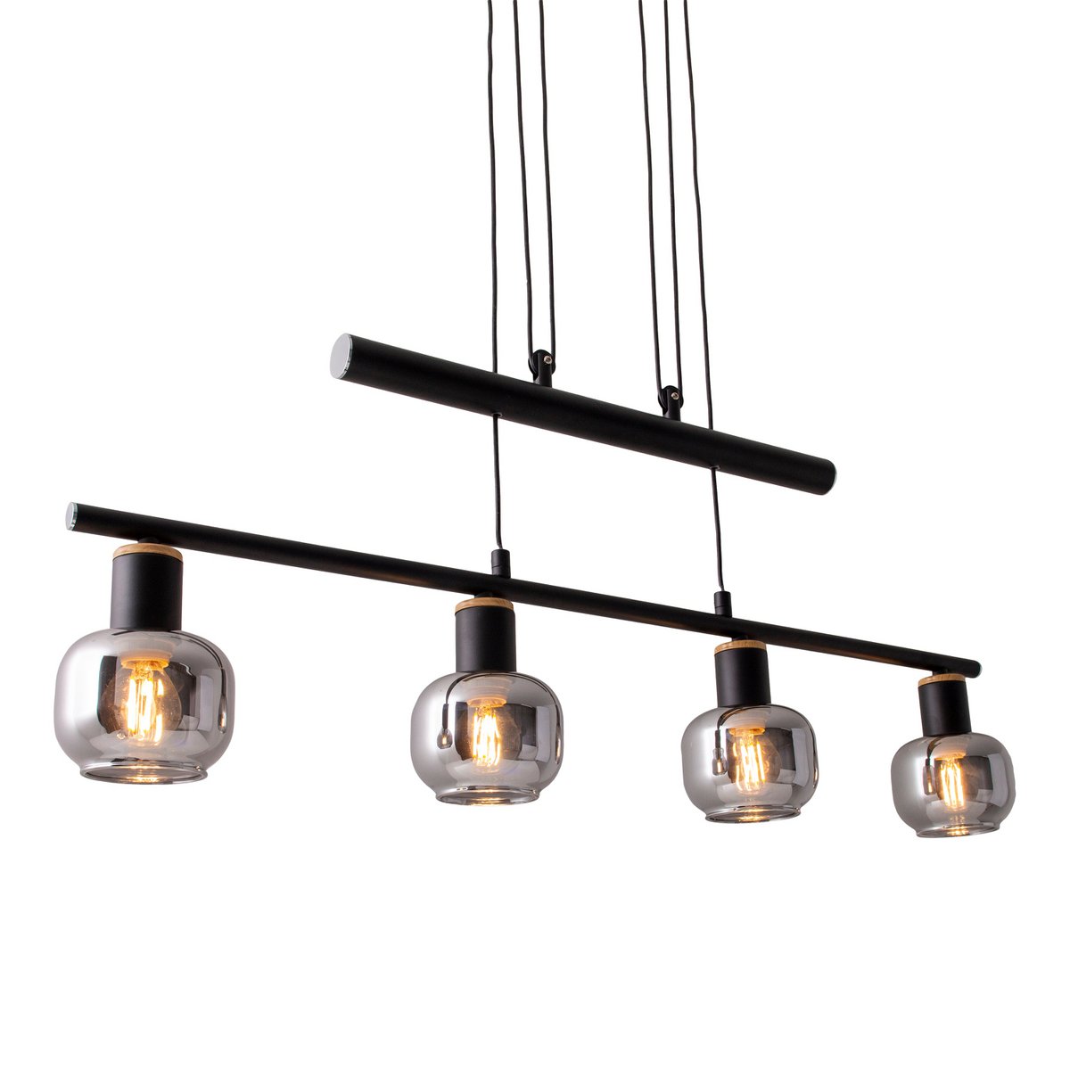 4 hanger lamp "fumoso", hanglamphoogte verstelbaar gemaakt van metaal en rookglas in zwart, met E14 -aansluiting, voor eetkamer, woonkamer, gang of kantoor, 78 x 10 cm
