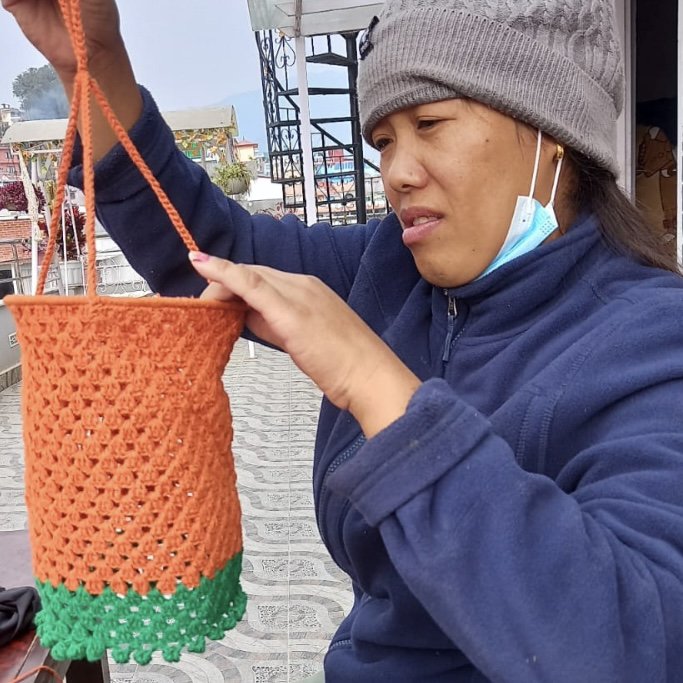 Luna -Leena Lampion Crochet - Orange - Organic Cotton - Hand Haak in Nepal