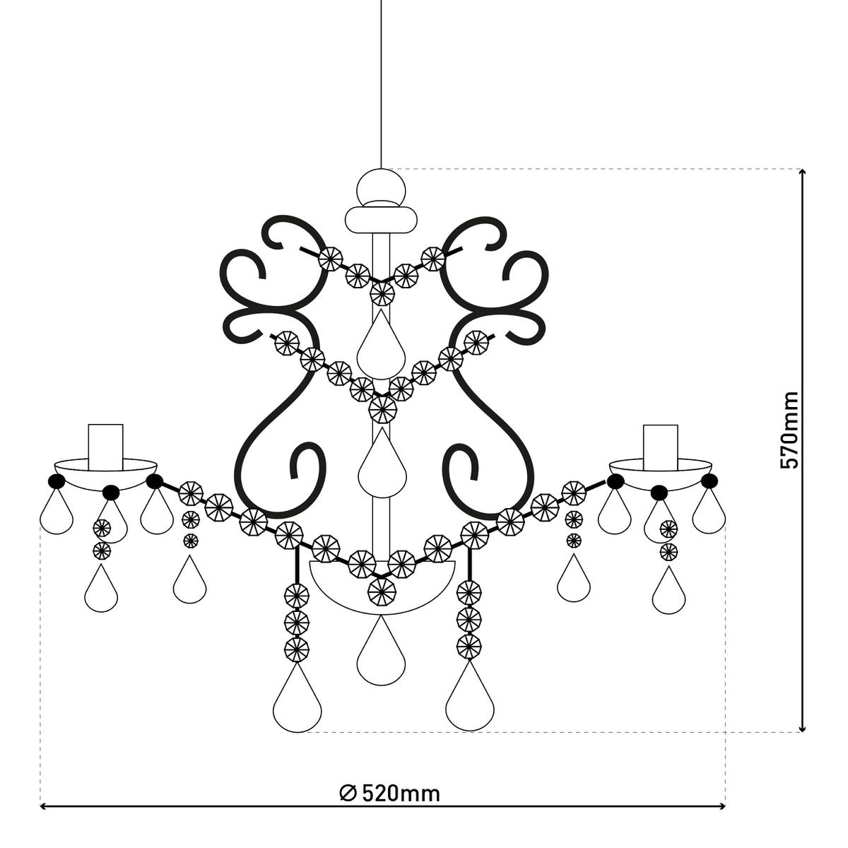5 Kroon "Cecilia" voor E14 -aansluiting, Ø 52 cm, gemaakt van metaal en acryl, in chroom