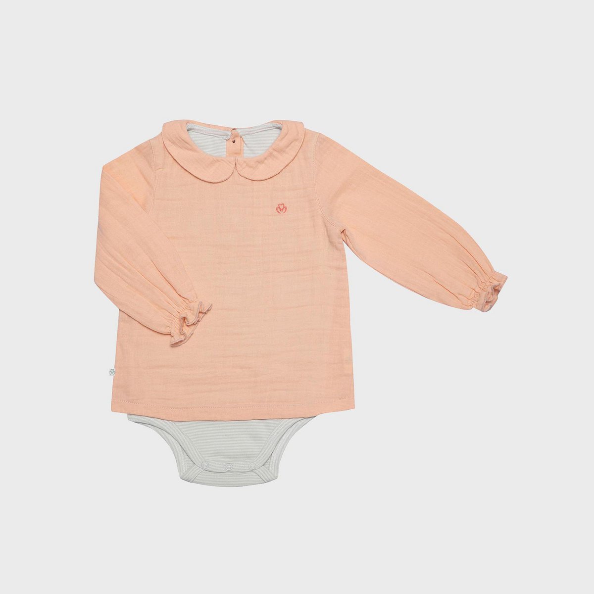OrganicEra Biologische mousseline Peter Pan-kraag bodyblouse, zalm
