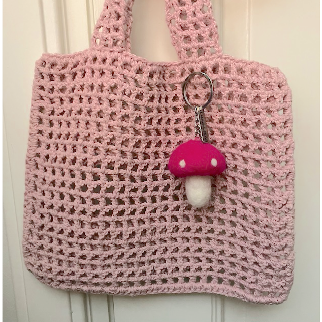 Luna -Leena Keychain Mushroom - Bag Charm - Fuchsia - Wool Filt - Handmade in Nepal