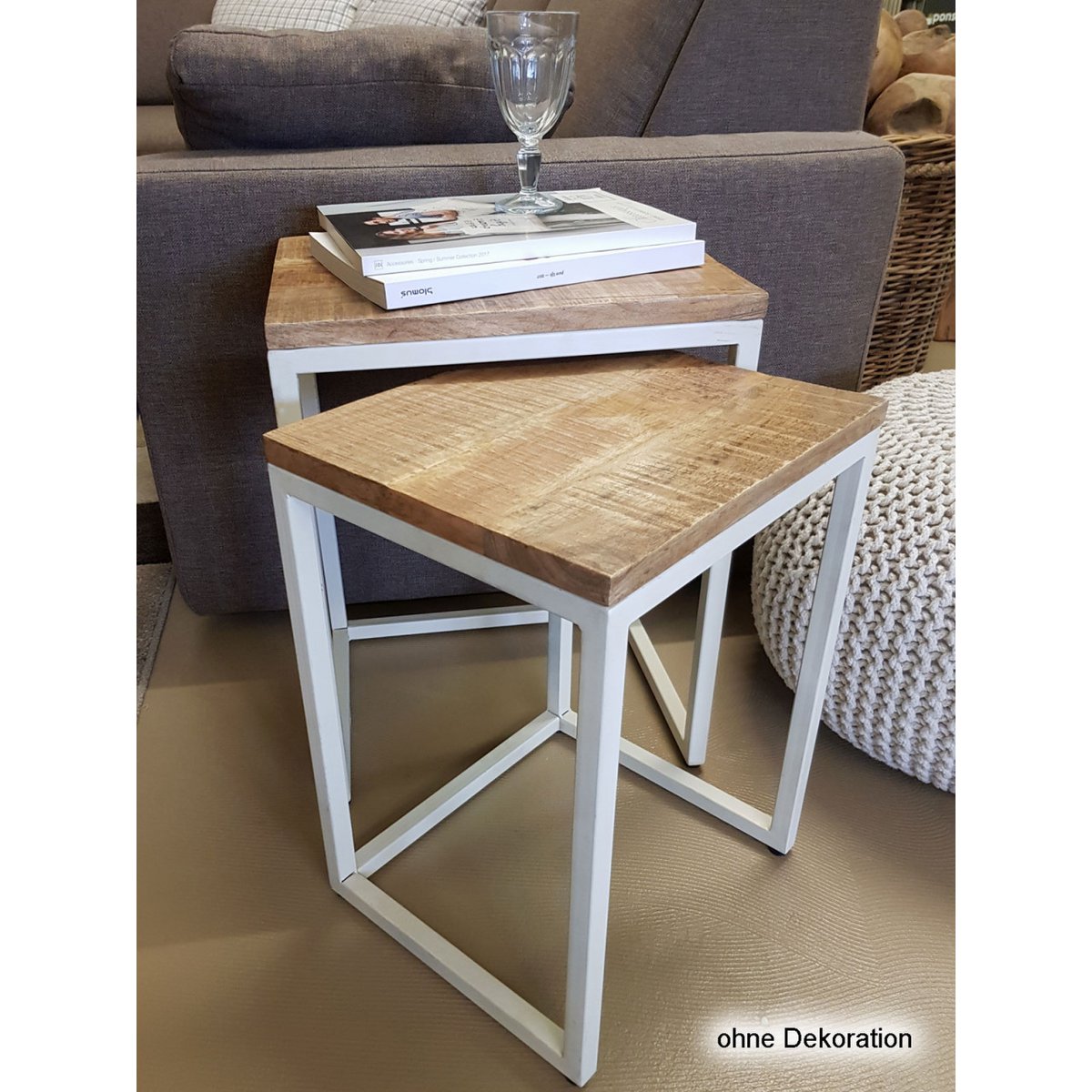 Bijzettafel houten set tafel set 2 stuks woonkamer tafel salontafel dallas metalen frame