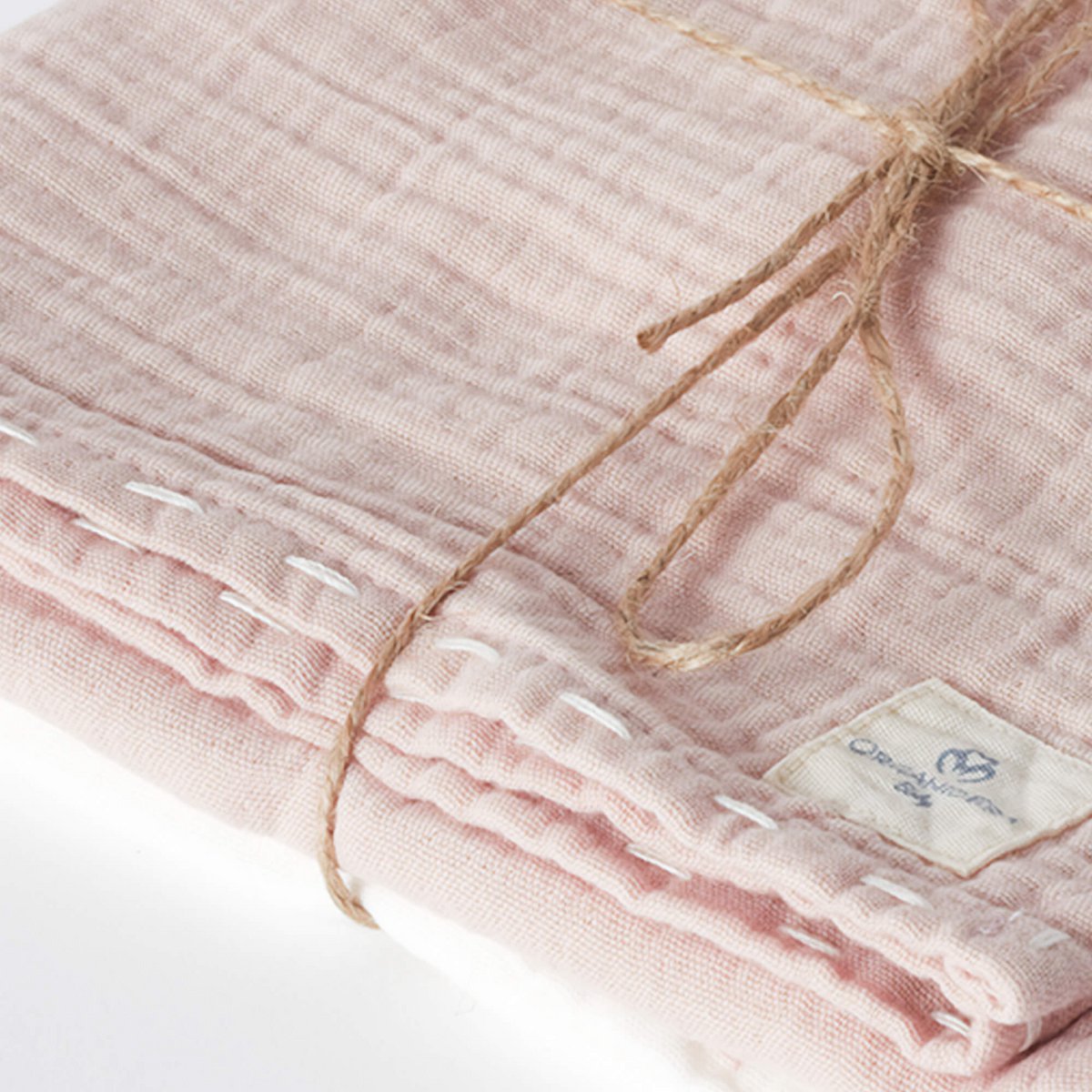 Organicera organische katoenen mousseline set van 2 pc's, hand geborduurd, rose