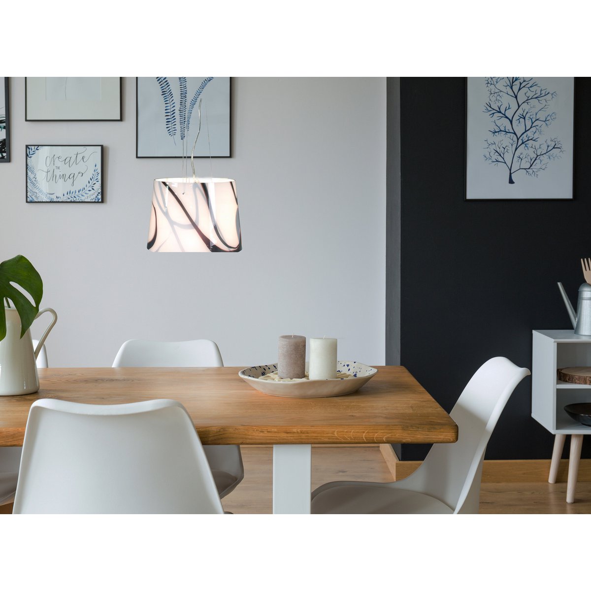 Glazen hanglamp "mengsel" gemaakt van metaal en glas in wit, E27, Ø 29 cm