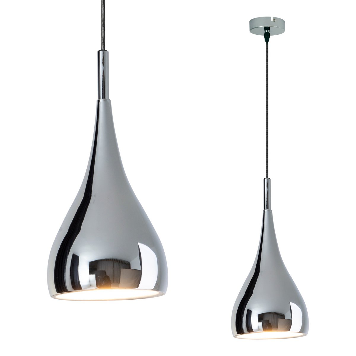 Hanger Lamp "Style", retro klassiek, hanglamp gemaakt van chroom-glanzend metaal met E27-aansluiting, paraplu Ø15 cm, ideaal voor eetkamer, woonkamer en keuken.