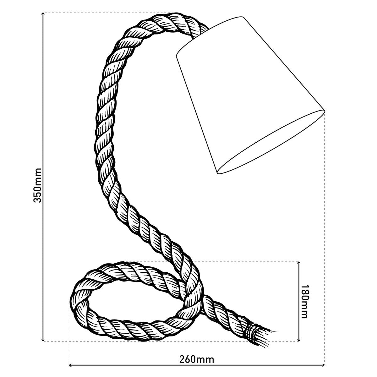 Tafellamp met tekstblazer "touw", tafellamp gemaakt van metaal, plastic, jute en textiel in wit, met E14 -versie, voor woonkamers, gang of kantoor, 35 cm hoog