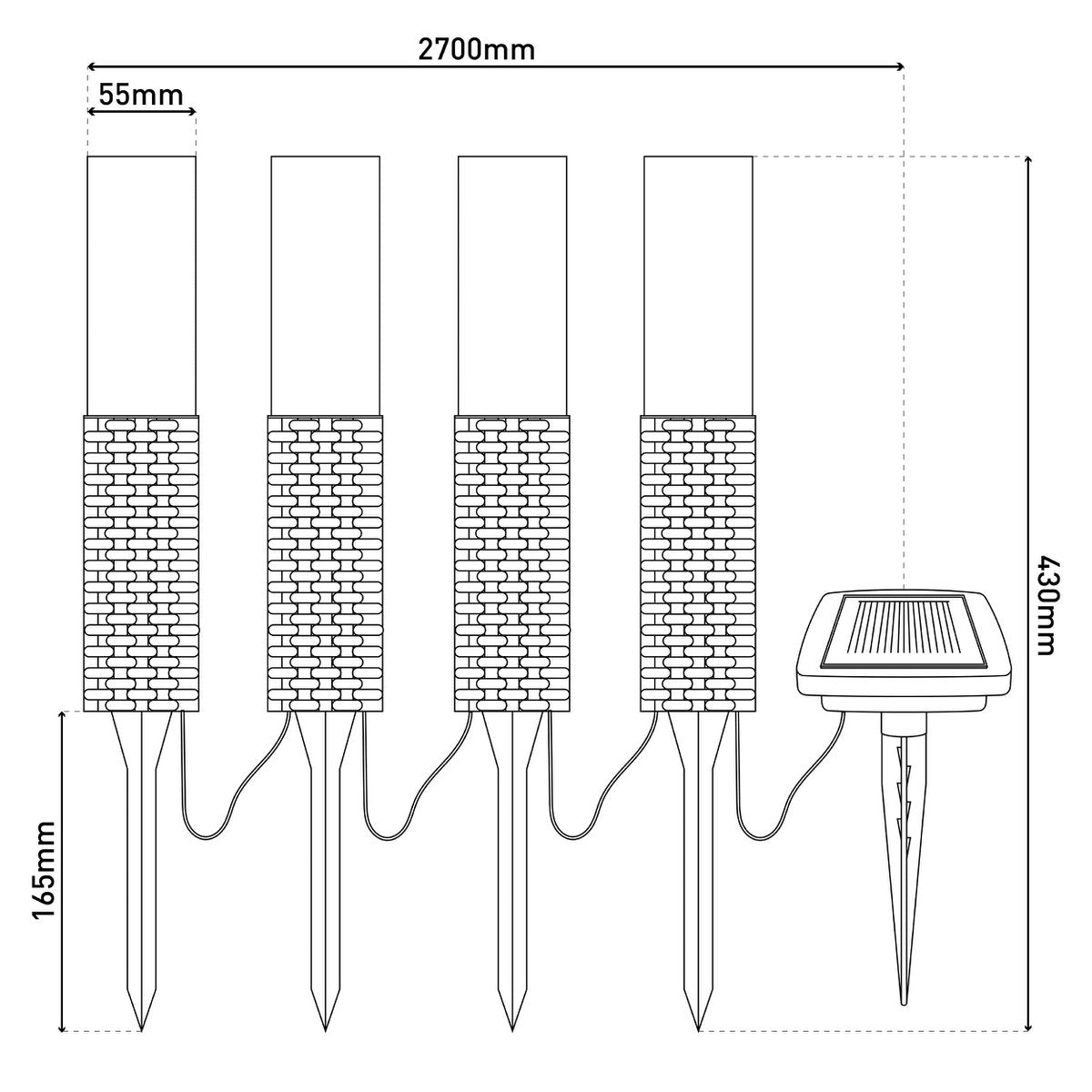 4 Set LED Outdoor Spike, voor buiten, plastic aarde spit in zwart, geïntegreerd LED
