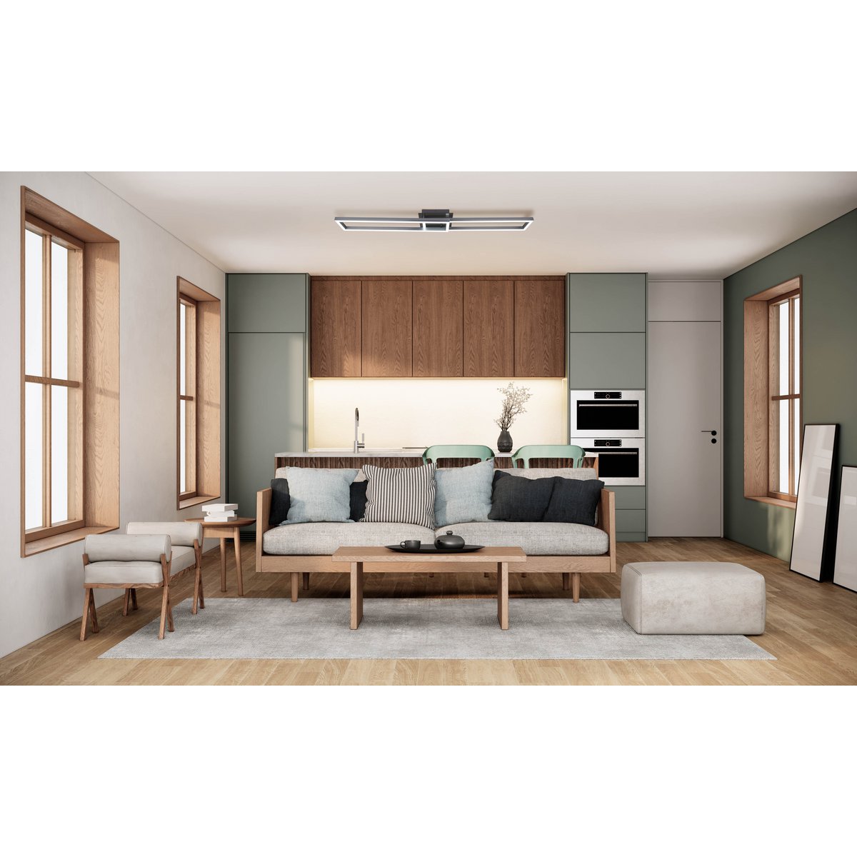 LED CCT-plafondlamp + RGB-backlight "Bantry" met veel functies, 115 cm lang, inclusief afstandsbediening