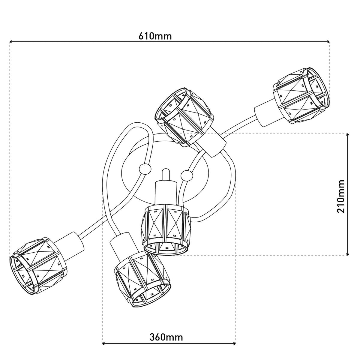 5-geleide plafondlamp "Josefa", metalen plafondlamp in goud, met E14-aansluiting, voor eetkamer, woonkamer, hal of kantoor, lamp voor woonkamer, eetkamer, hal of hal, 61 x 36 x 21 cm