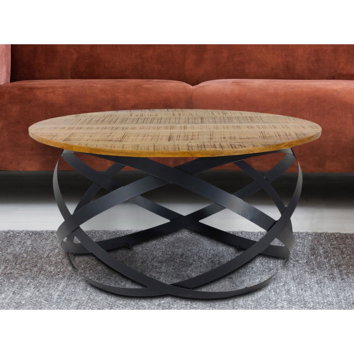 Bijzettafel salontafel rond woonkamer orbit metalen frame zwart