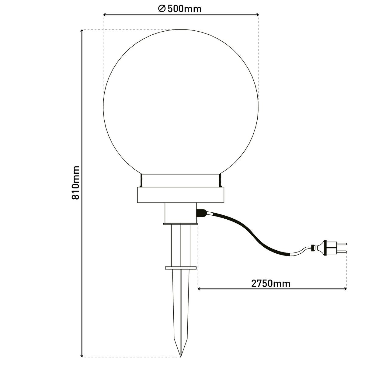 Buiten de Spitical Spit "Ball" D: 50 cm, voor buiten, plastic aarde spies, wit, E27, - Wegelettes