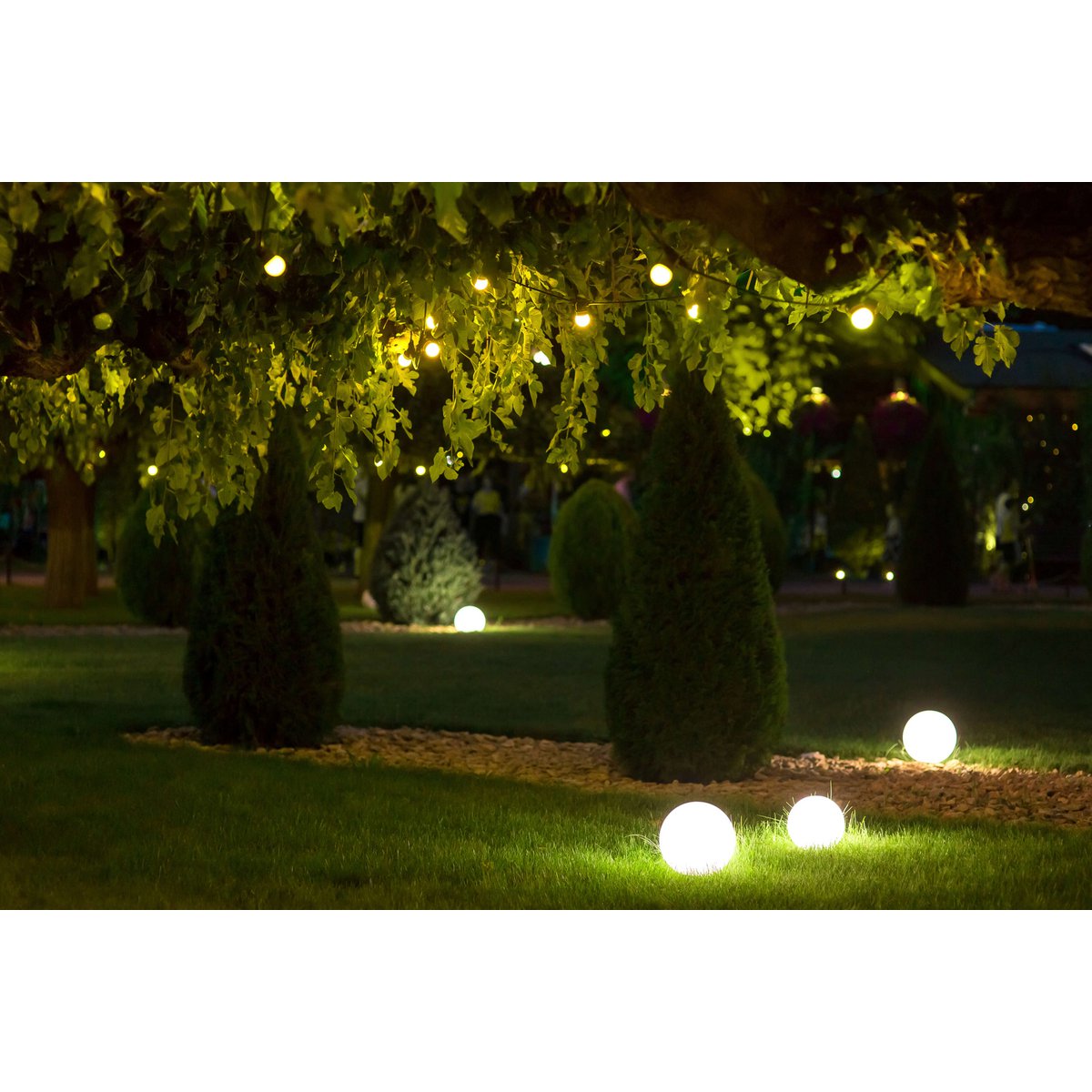 Buiten de Spitical Spit "Ball" D: 20 cm, voor buiten, plastic aarde spies, wit, E27, - Wegelettes