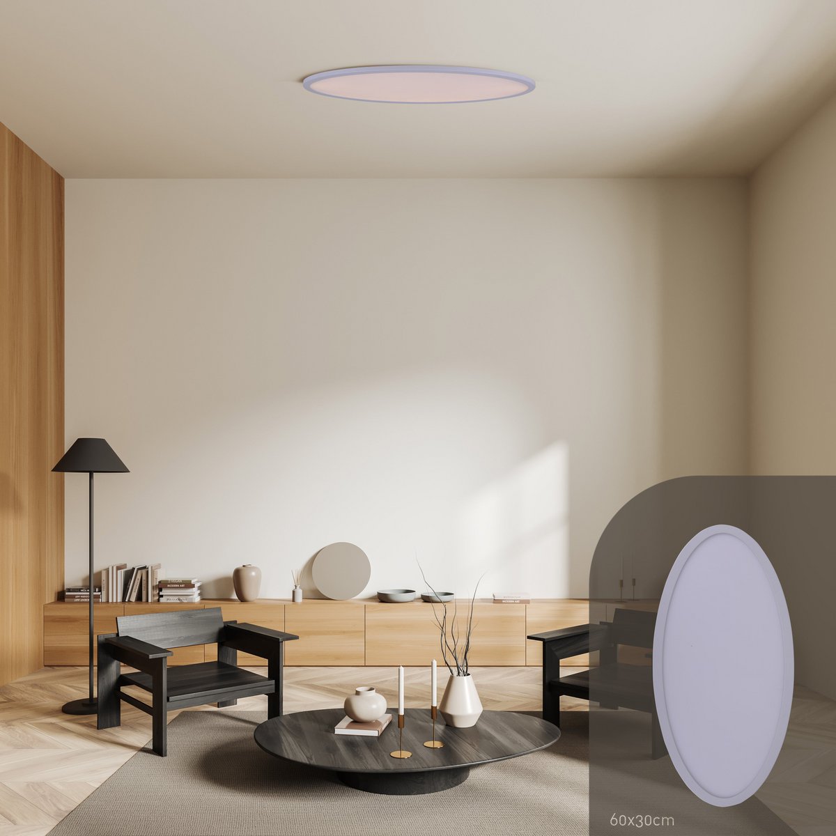 LED -plafondlamp "sorrent" ovaal 60x30cm