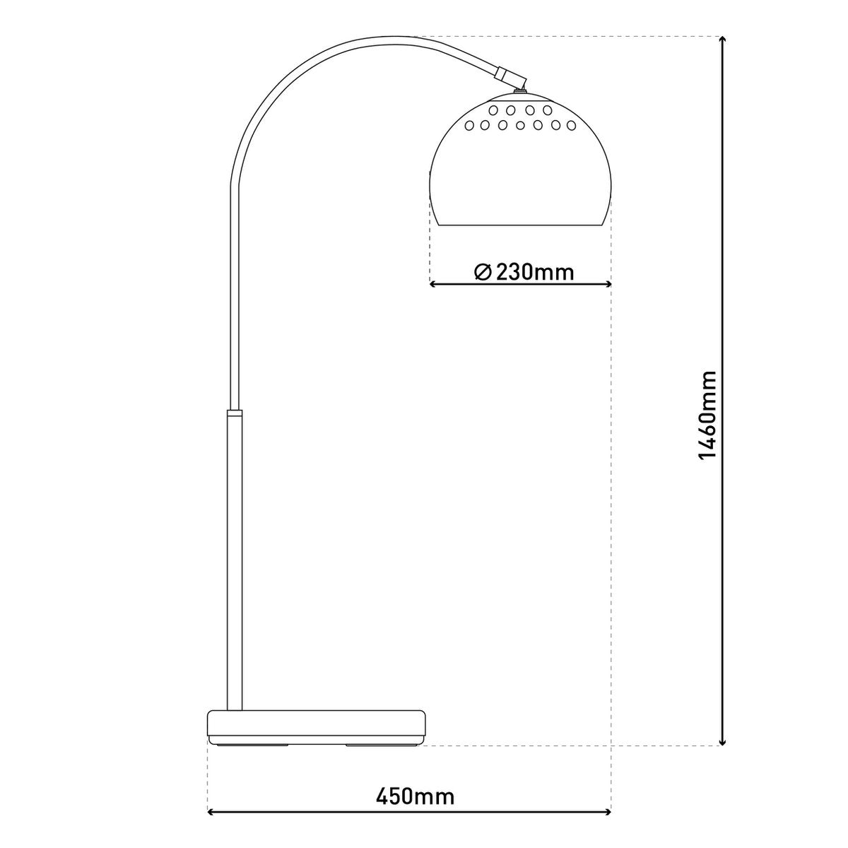 Staande lamp "stijl", retro klassieke vloerlamp met boog gemaakt van chroomkleurig metaal met, E27-aansluiting, 146 cm hoog, ideaal voor eetkamer, woonkamer en kantoor.