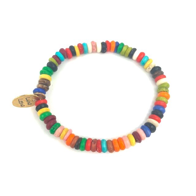 Luna -Leena armband gerecycled gerecycled kralen Multicolored - One Size Stretch Adult - Handmade van bestaande armbanden van Nepal