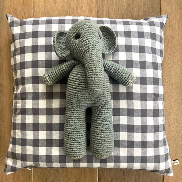 Luna-Leena kussen Vichy vierkant grijs + binnenkussen (set) - 45x45cm - grote Vichy ruit - Oeko-tex katoen - handgemaakt in Nepal