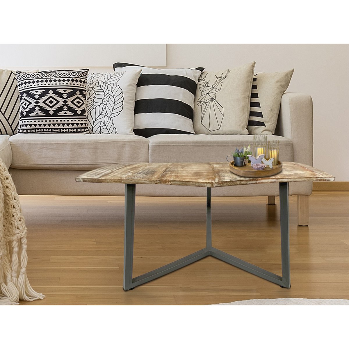 Salontafel 74 x 56 cm woonkamer tafel bijzettafel lyon metalen frame