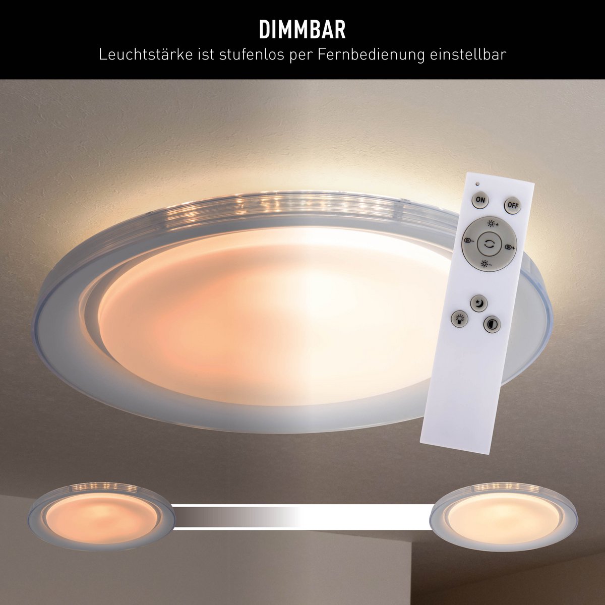 LED-plafondlicht "Claire" Ø 50,5 cm, 7,5 cm hoog, metaal en plastic in wit, geïntegreerde LED, 1600 lm, dimable, CCT-functie, 3000-5000 K, nachtlichtfunctie