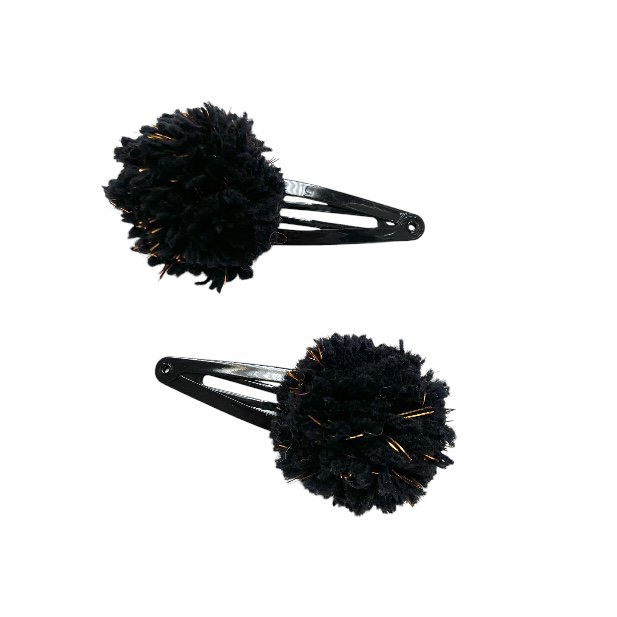 Luna -Leena Hair Clips POM POM 2X - Zwart en Gold Flakes - Soft Wol - Handmade in Nepal