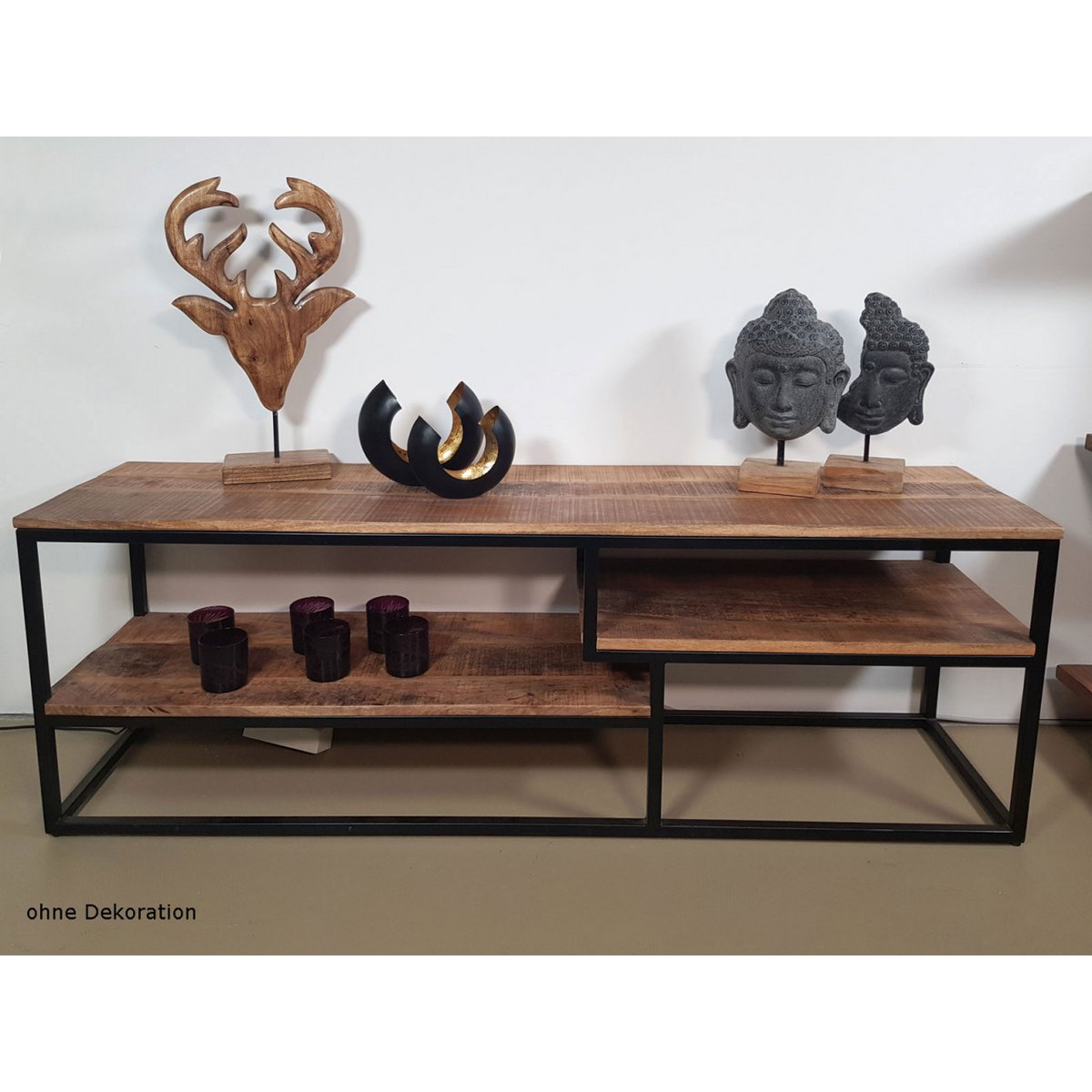 TV-lowboard TV-meubel TV-board 150 x 51 x 36 cm Liverpool metalen frame zwart mat