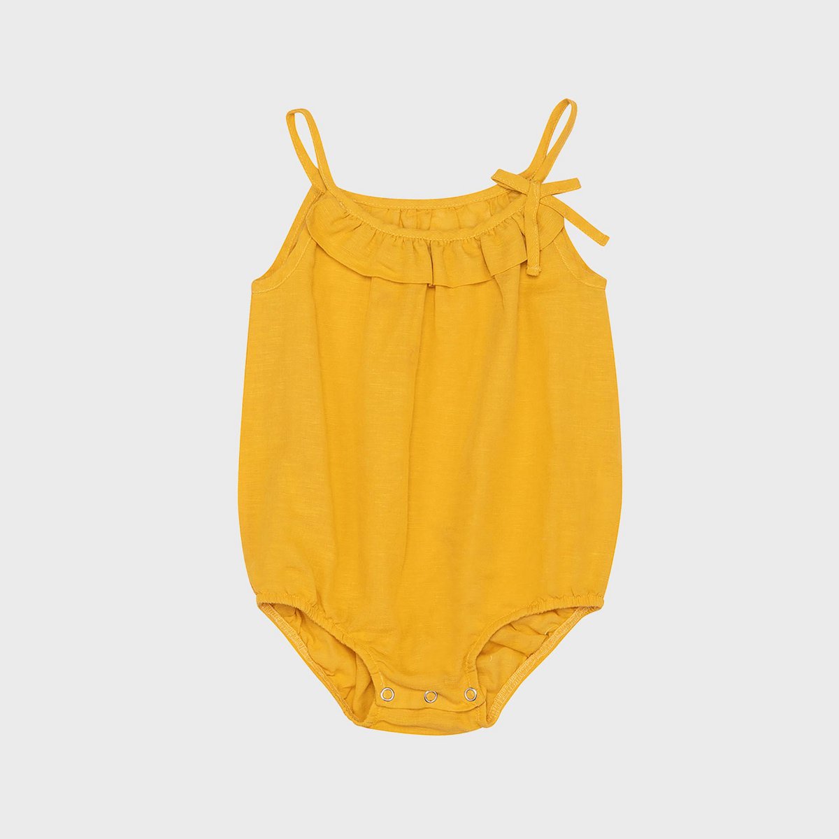 OrganicEra biologische hennep babybody met ruches, mosterd