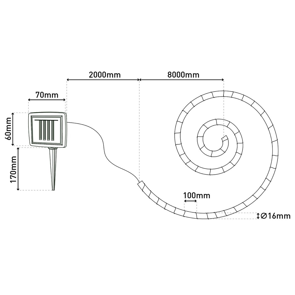 Zonne -lichte keten "Canamo" van henneptouw in ´natur, 8 m lang, plus 2 m toevoerlijn, warm wit, voor de buitenruimte