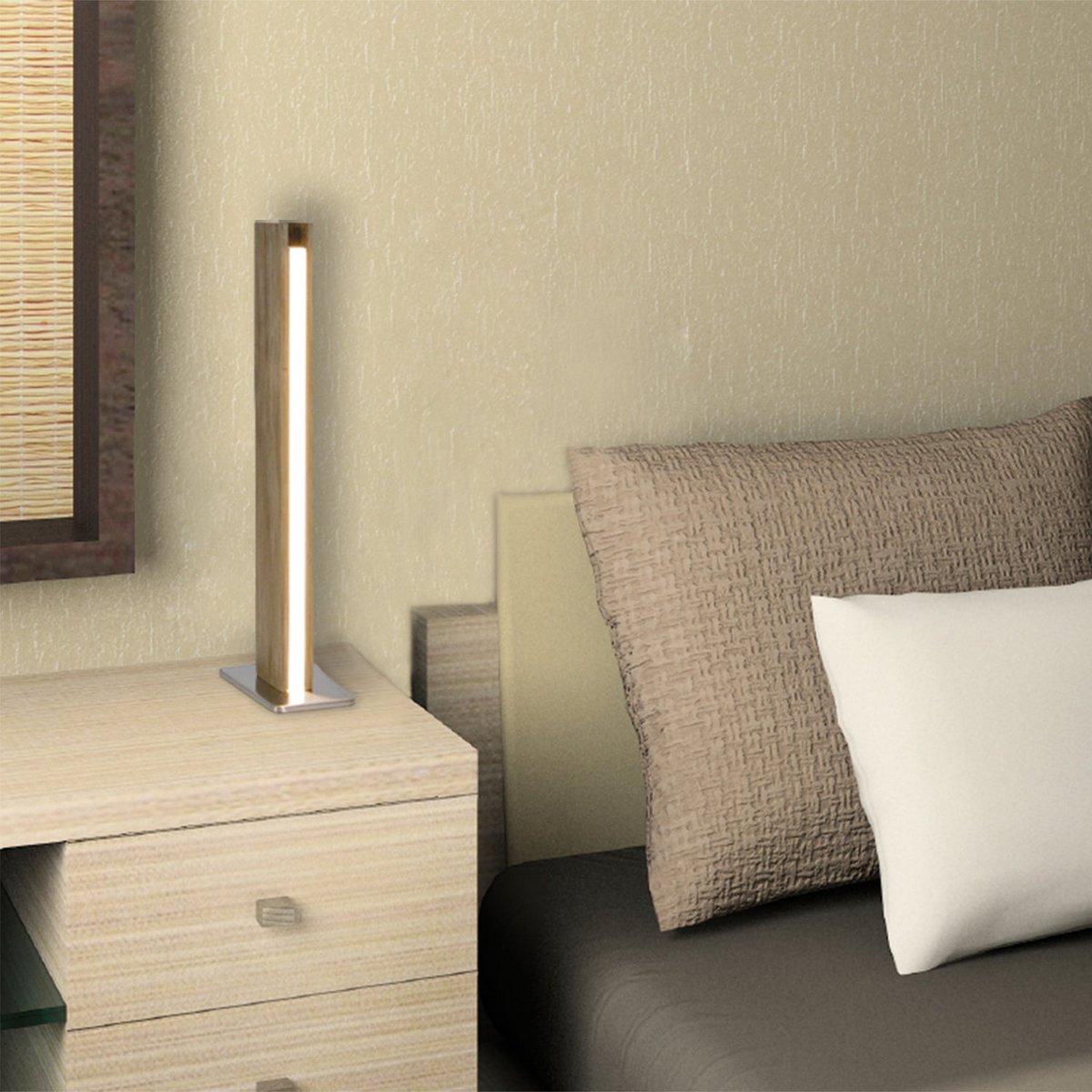 LED -tafellamp "rechte" 51 cm hoog, gemaakt van metaal, plastic en ashout, met stevig geïnstalleerde LED's, warm wit (770 lm, 3000k), dimable