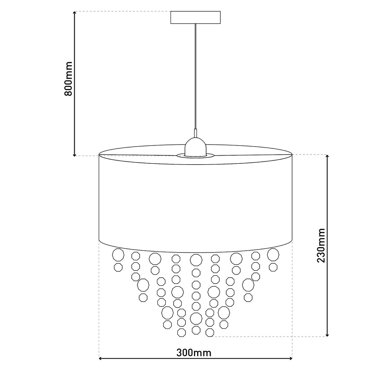 Decoratieve hanglamp "Crystallo", hanglamp gemaakt van metaal, transparant plastic en wit textielmateriaal, E27 -aansluiting, voor eetkamer, woonkamer, gang of kantoor, 30 cm diameter