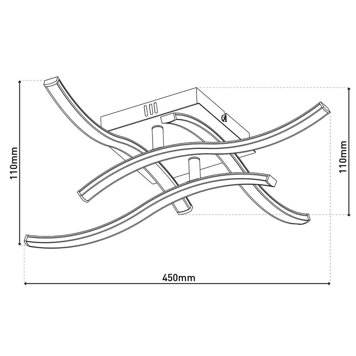 LED -plafondlamp "Onda" S: 45 cm, plafondlamp gemaakt van metaal en plastic in zwart "LED -vaste, verlichting voor woonkamer, eetkamer of kantoor 45 x 45 cm