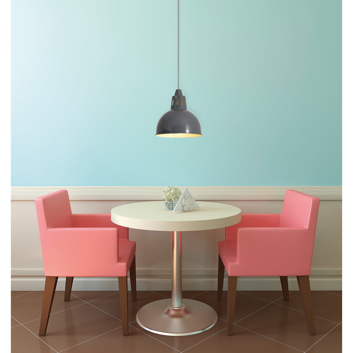 Metalen hanglamp "Desira", retro -klassieker, gemaakt van metaal in grijs, E27