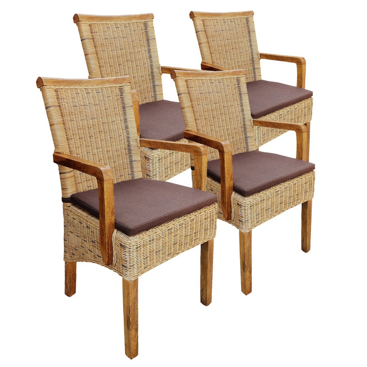 Rotan stoelen set van 4 eetkamerstoelen met armleuningen tabacco Perth rieten stoel rotan fauteuil