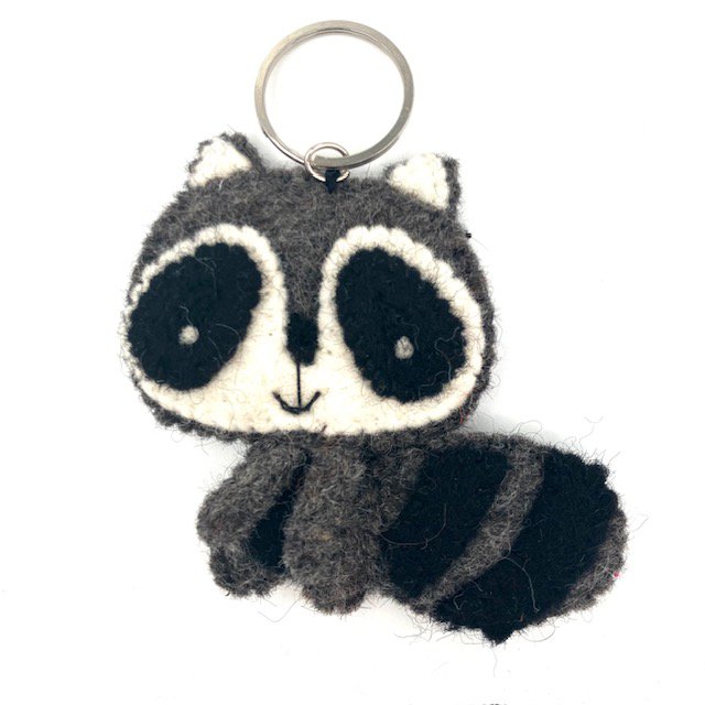 Luna -Leena Keychain Flat Racoon / Panda Gray - Bag Charm - Wool Filt - Handmade in Nepal