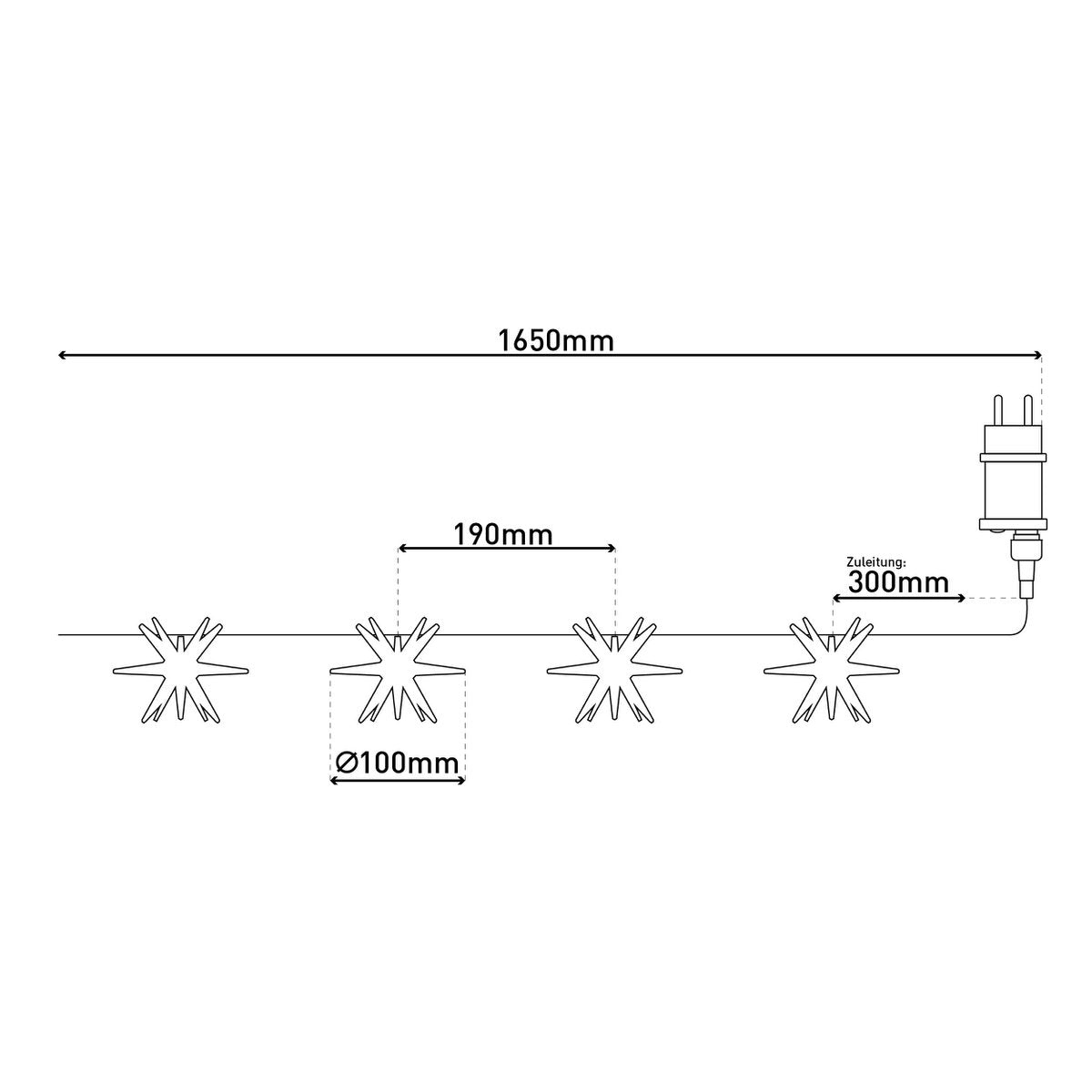 10-geleide lichte keten "3D Stars" -Christmas Decoraties gemaakt van plastic in wit, met stevig geïnstalleerde LED's