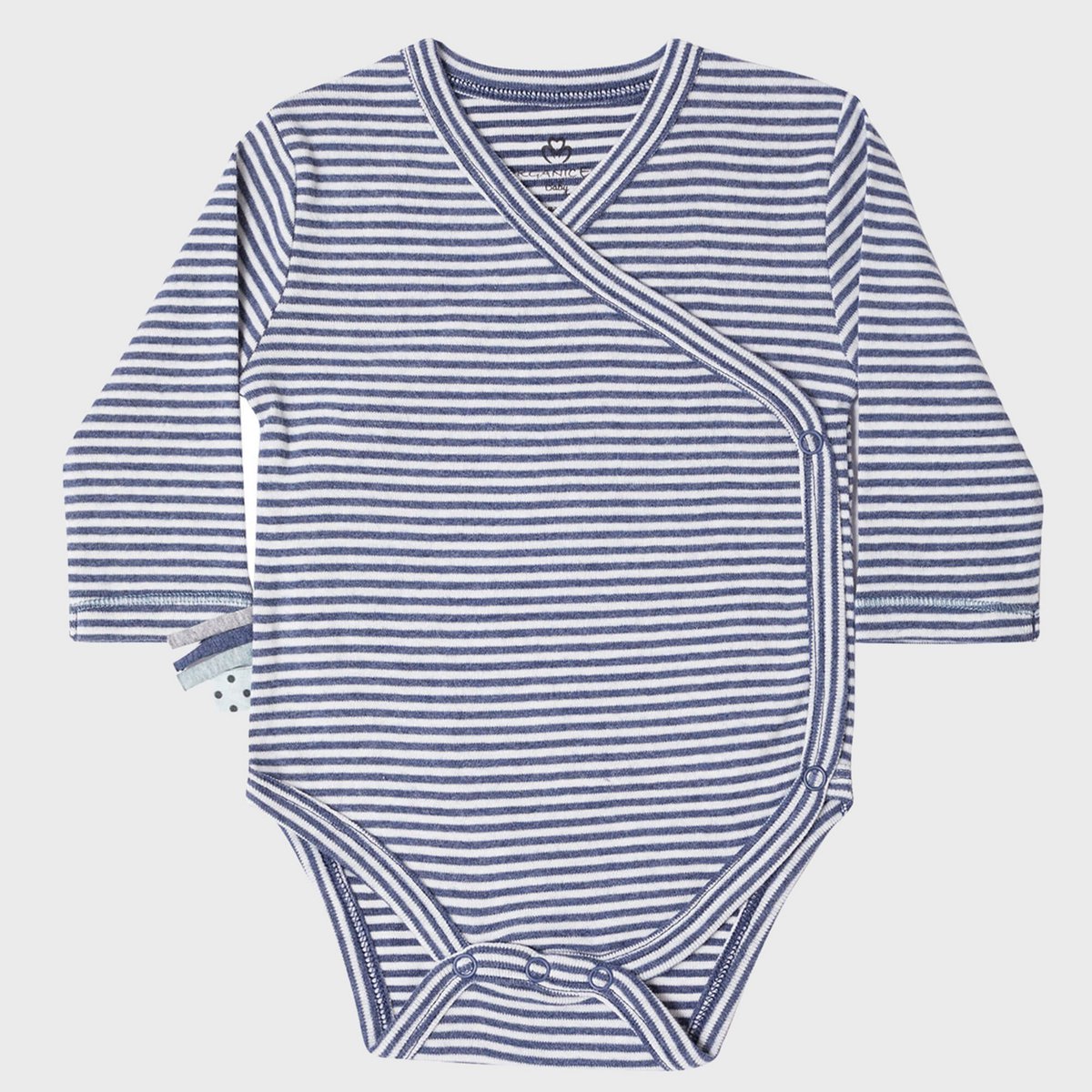 OrganicEra Organic Baby L/S kimono body, indigo gestreept