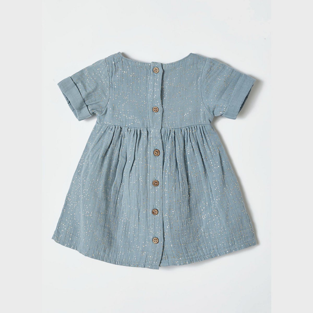 OrganicEra Organische mousseline jurk met korte mouwen en glitter, aqua